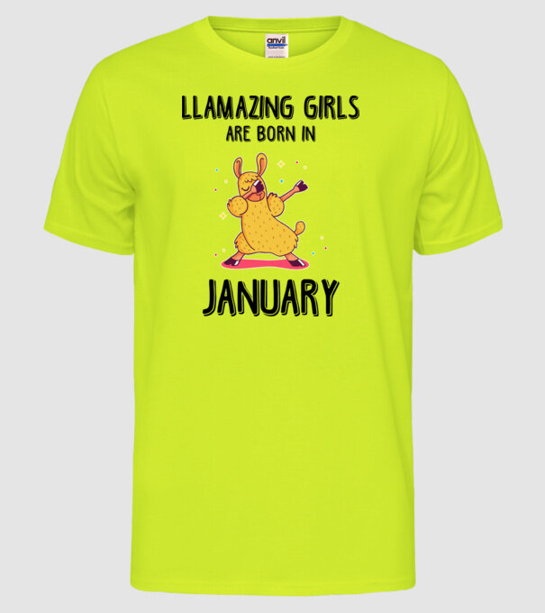 llamazing girls are born in january black model galben neon pe tricou