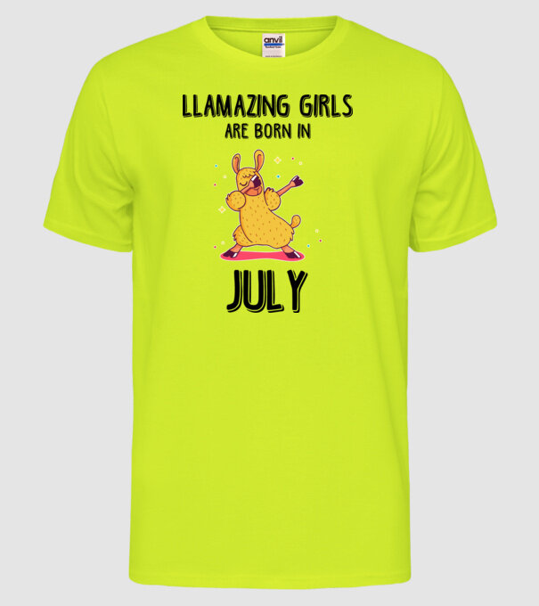 Llamazing girls are born in july black model galben neon pe tricou