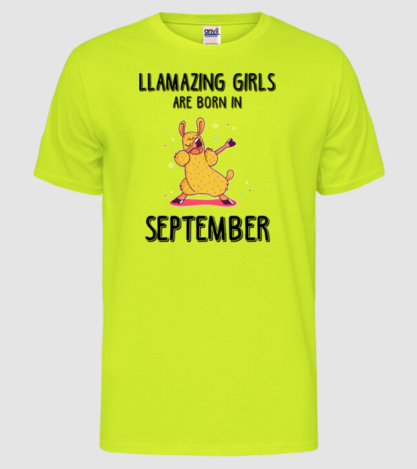 Llamazing girls are born in september black model galben neon pe tricou