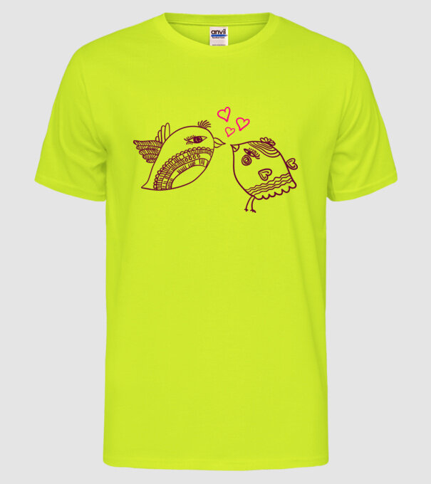 lovebirds model galben neon pe tricou