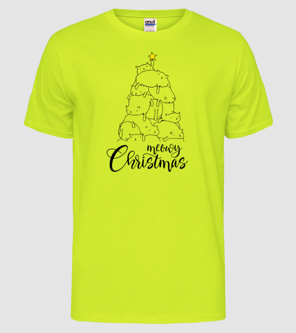 Meowy Christmas model galben neon pe tricou