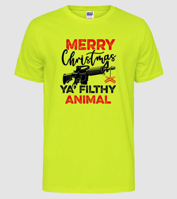 Merry Christmas Ya Filthy Animal model galben neon pe tricou