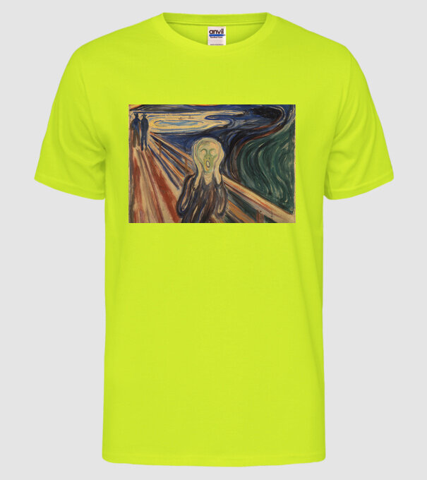 Pictură Munch Mască model galben neon pe tricou