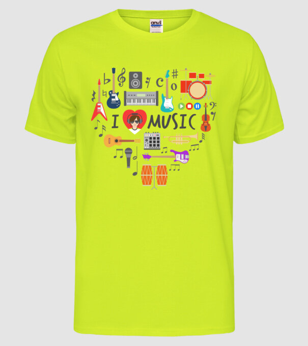 music heart model galben neon pe tricou