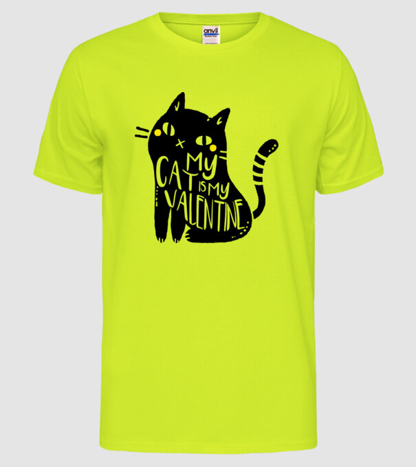 My cat is my valentine model galben neon pe tricou