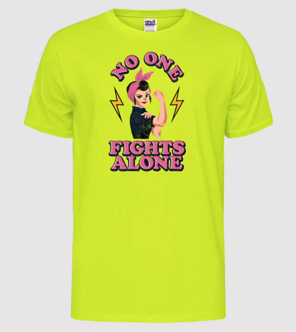 No one fights alone pinup texture model galben neon pe tricou