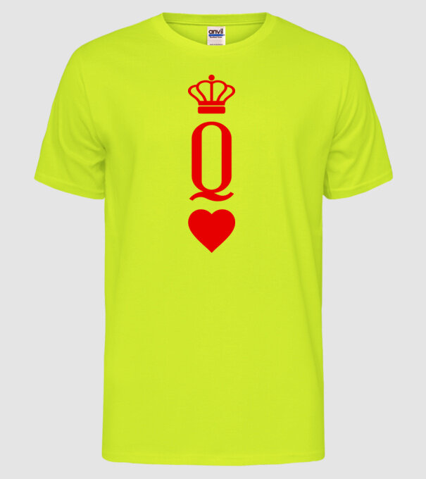 Playin gcards Queen of hearts model galben neon pe tricou