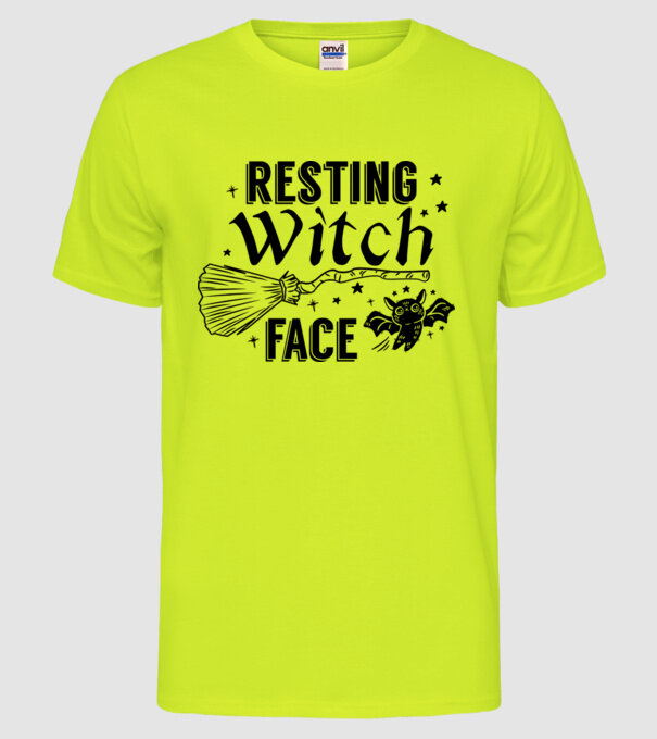 Resting Witch face model galben neon pe tricou