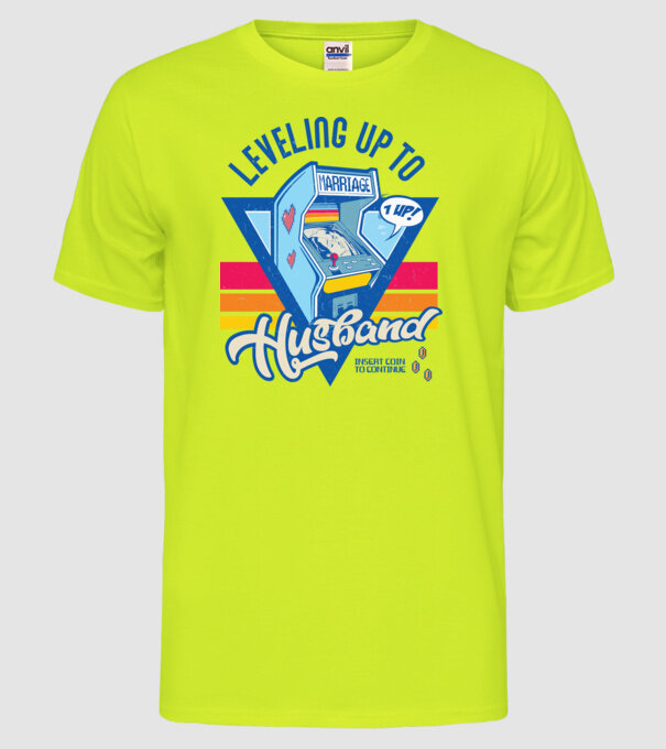 Retro gamer engaged level up to husband model galben neon pe tricou