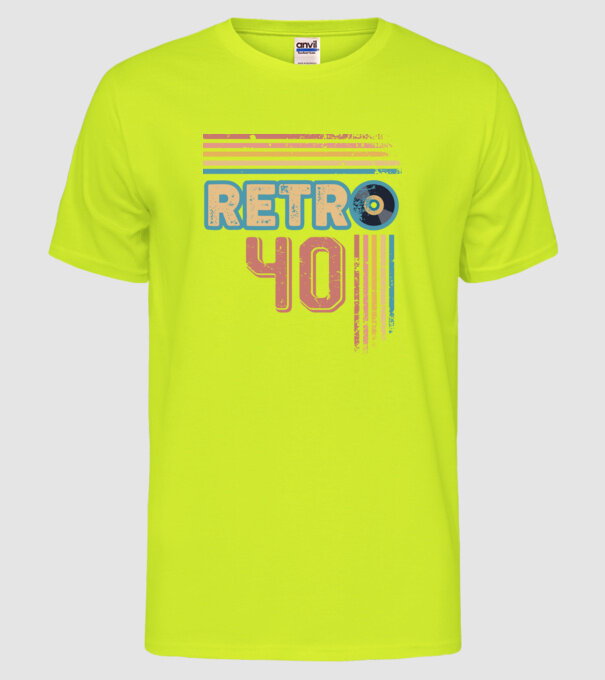 Retro 40 Birthday model galben neon pe tricou