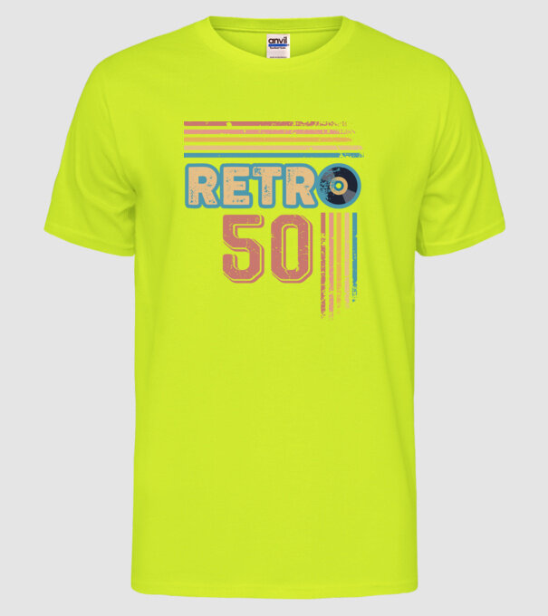Retro 50 Birthday model galben neon pe tricou
