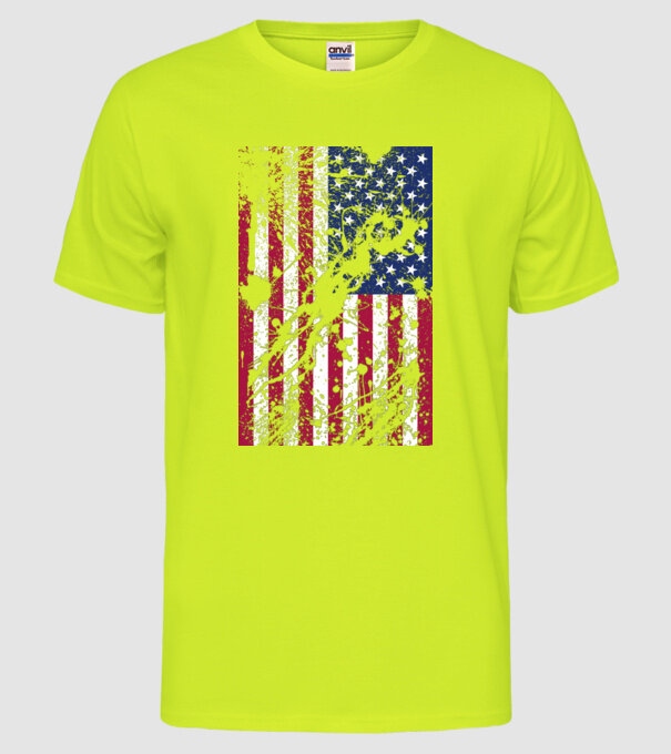 ripped flag U.S. model galben neon pe tricou