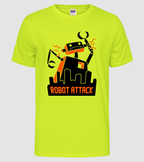 Robot Attack model galben neon pe tricou
