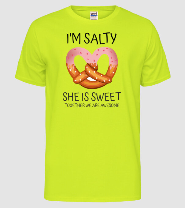 'I''m Salty She is sweet' model galben neon pe tricou