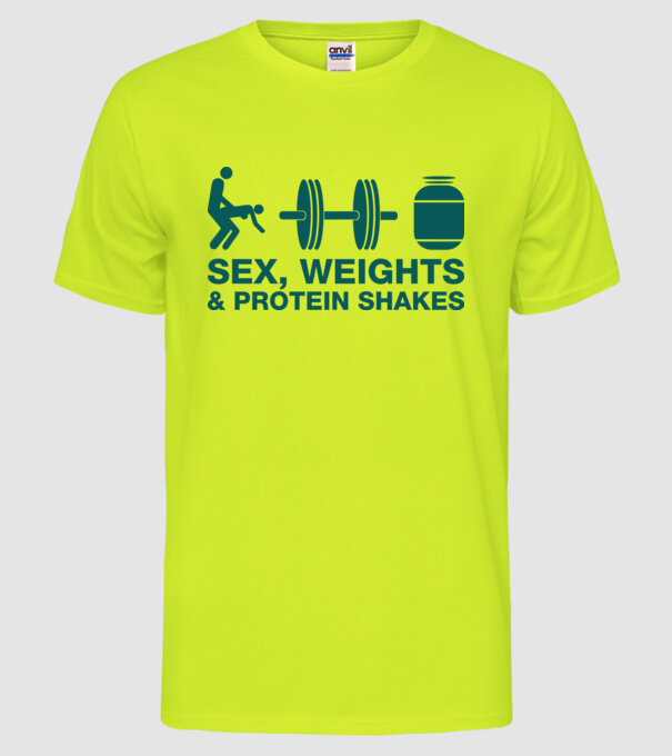 Sex, weights and protein shakes model galben neon pe tricou