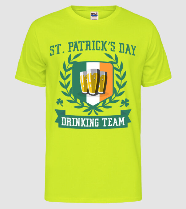 St Patrick Drinking team model galben neon pe tricou