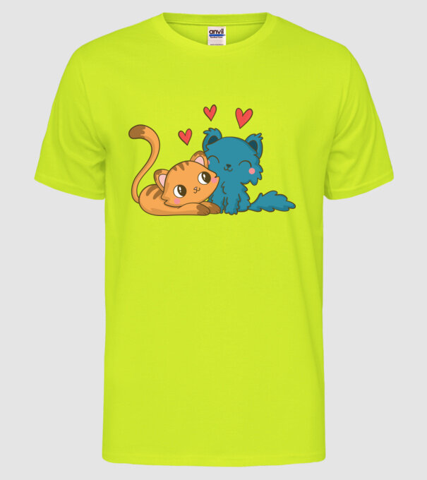 PISICUȚE ÎNDRĂGOSTITE 1 model galben neon pe tricou