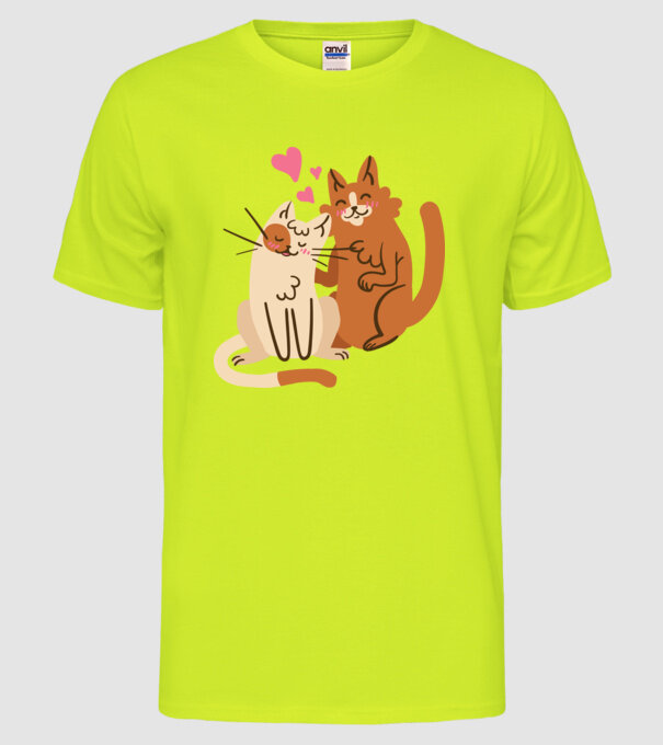 PISICUȚE ÎNDRĂGOSTITE 2 model galben neon pe tricou