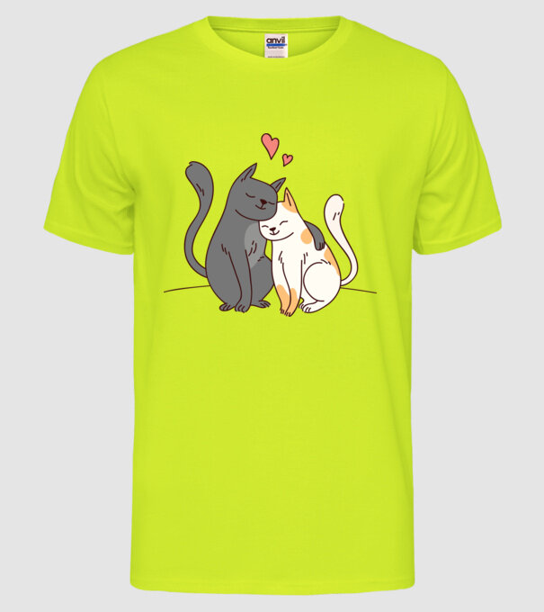 PISICUȚE ÎNDRĂGOSTITE 3 model galben neon pe tricou