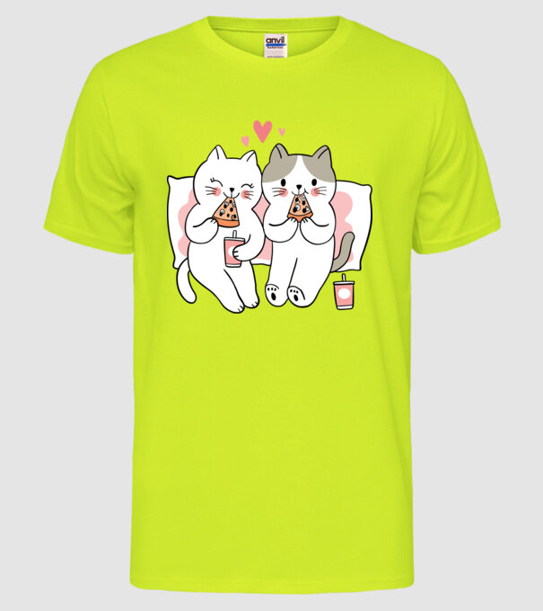PISICUȚE ÎNDRĂGOSTITE 6 model galben neon pe tricou