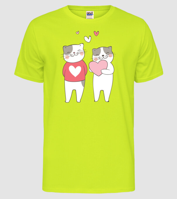 PISICUȚE ÎNDRĂGOSTITE 8 model galben neon pe tricou