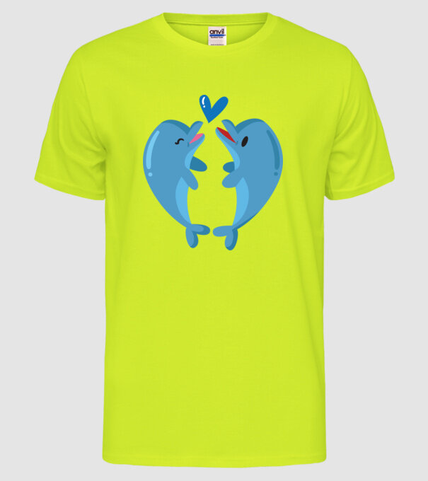 DELFINI ÎNDRĂGOSTIȚI model galben neon pe tricou