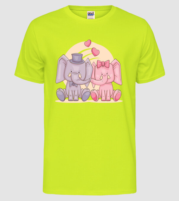 ELEFANȚI ÎNDRĂGOSTIȚI model galben neon pe tricou