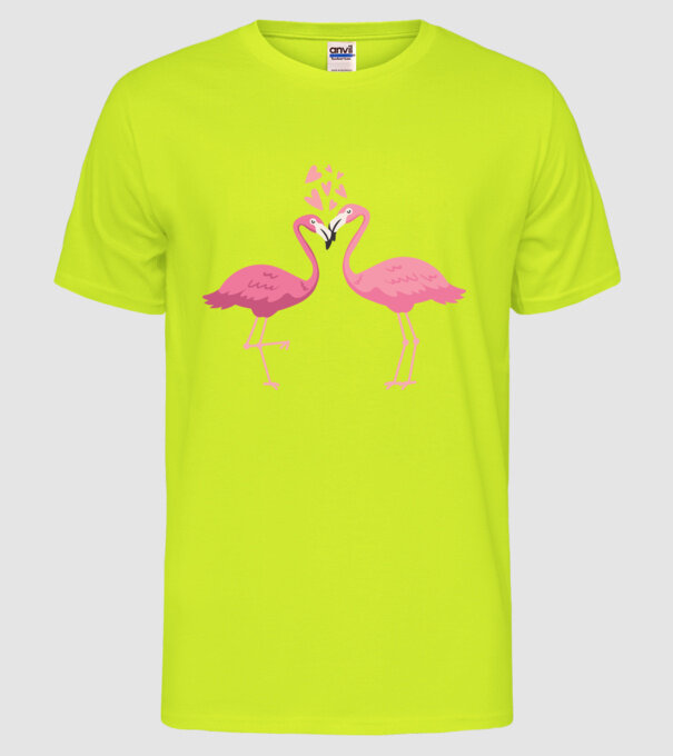 FLAMINGO ÎNDRĂGOSTIȚI model galben neon pe tricou