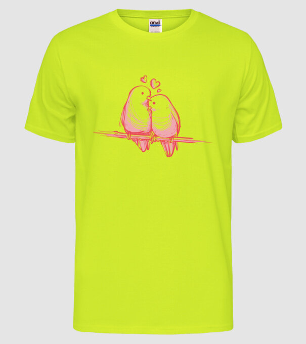 Păsări îndrăgostite model galben neon pe tricou