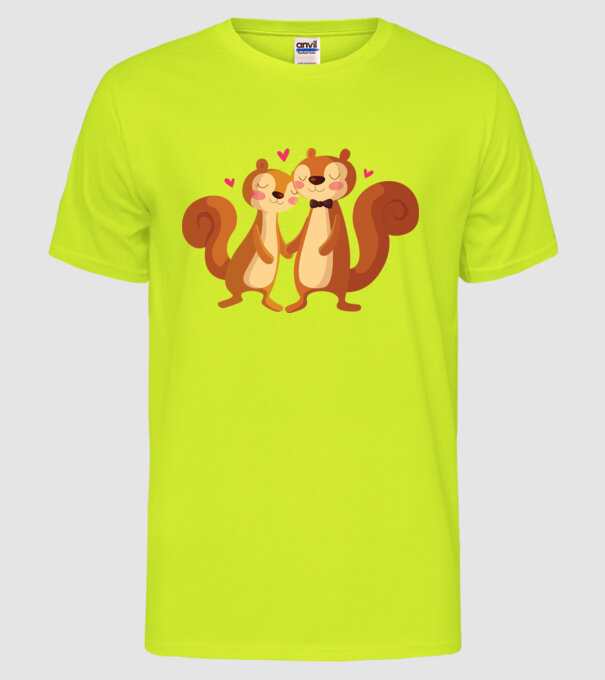 VEVERIȚE ÎNDRĂGOSTITE model galben neon pe tricou
