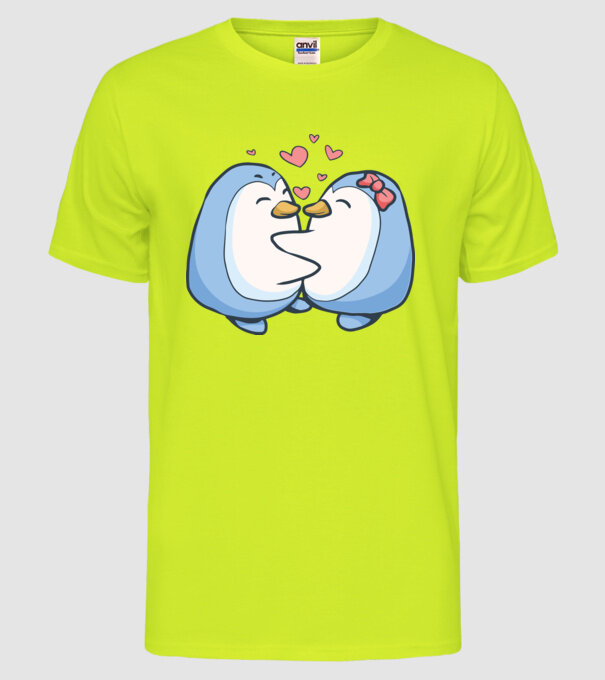 PINGUIN ÎNDRĂGOSTIT 3 model galben neon pe tricou