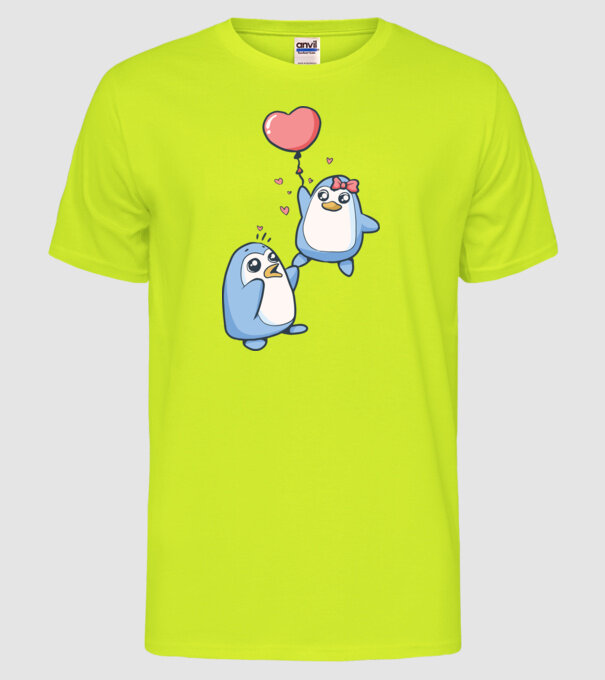 PINGUIN ÎNDRĂGOSTIT 4 model galben neon pe tricou