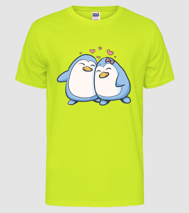 PINGUIN ÎNDRĂGOSTIT model galben neon pe tricou