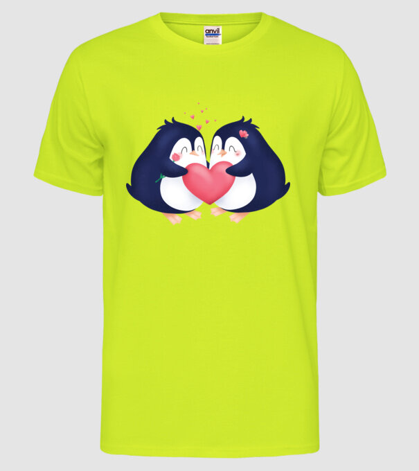 PINGUIN ÎNDRĂGOSTIT model galben neon pe tricou
