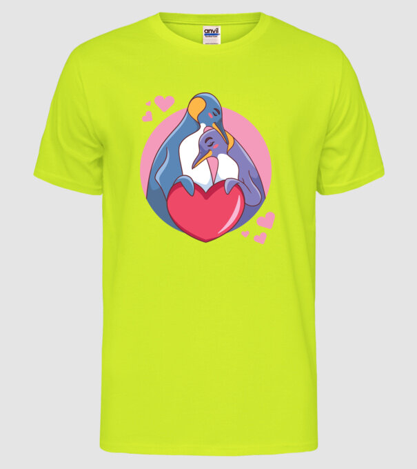 PINGUIN ÎNDRĂGOSTIT 5 model galben neon pe tricou