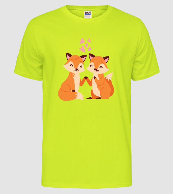 VULPI ÎNDRĂGOSTITE model galben neon pe tricou