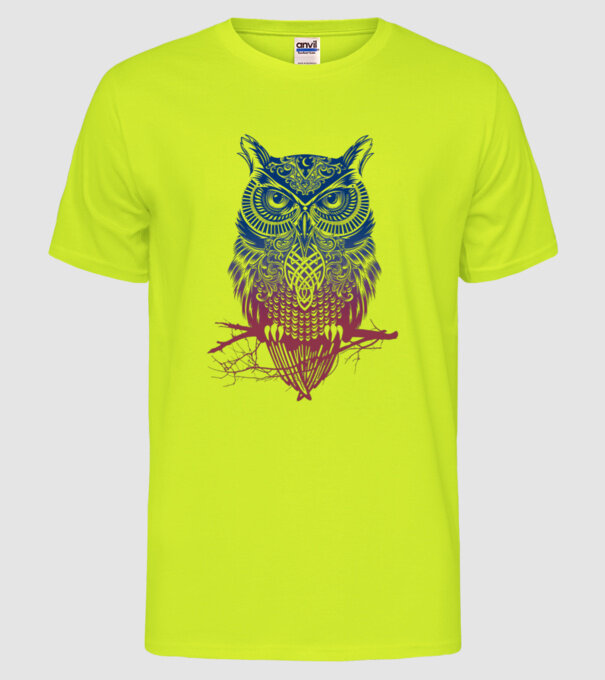 Bufniță colorată model galben neon pe tricou