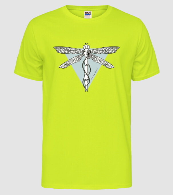 Libelulă model galben neon pe tricou