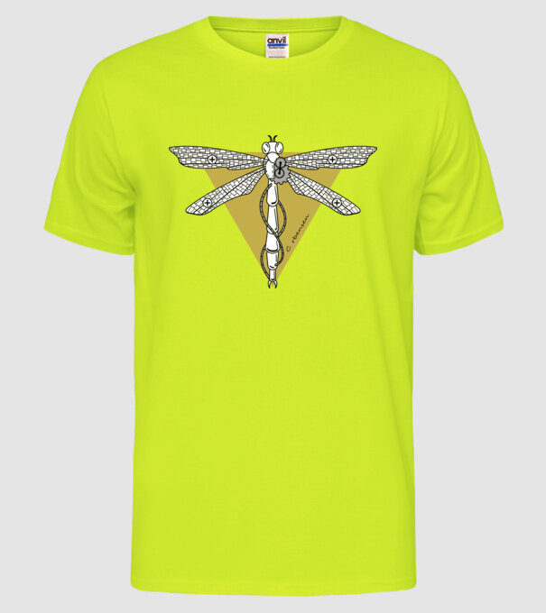 Libelulă model galben neon pe tricou
