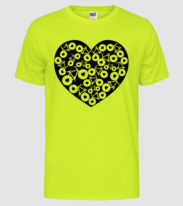 Inima bicicleta model galben neon pe tricou