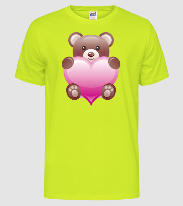 Ursuleț inimos model galben neon pe tricou