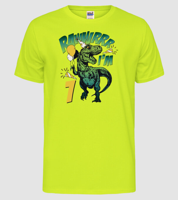 'Birthday Dinosaur rawww i''m 1' model galben neon pe tricou