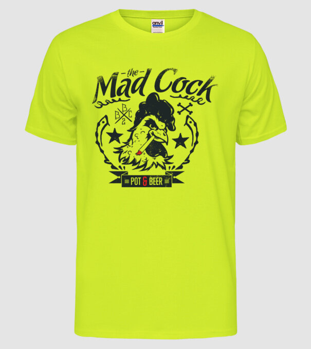 The Mad Cock model galben neon pe tricou