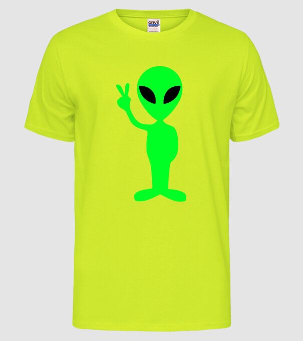 UFO Alien model galben neon pe tricou