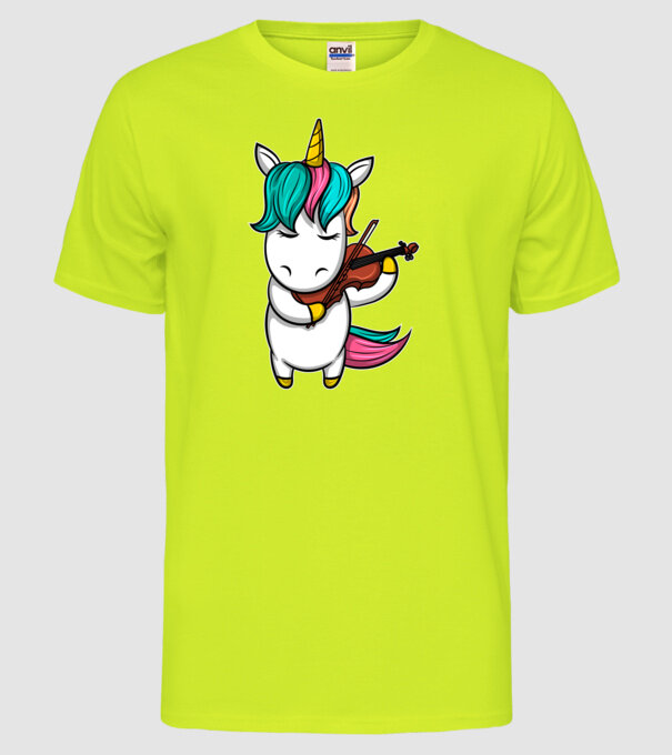 Unicorn Violin model galben neon pe tricou