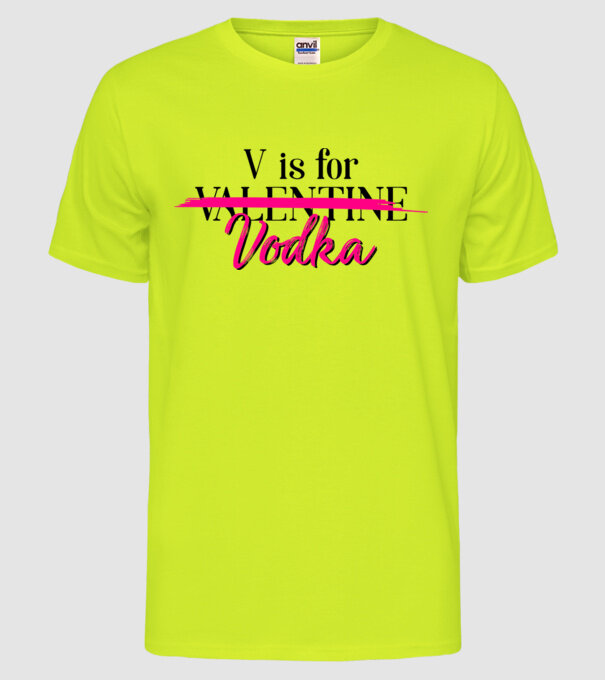 V for Vodka model galben neon pe tricou