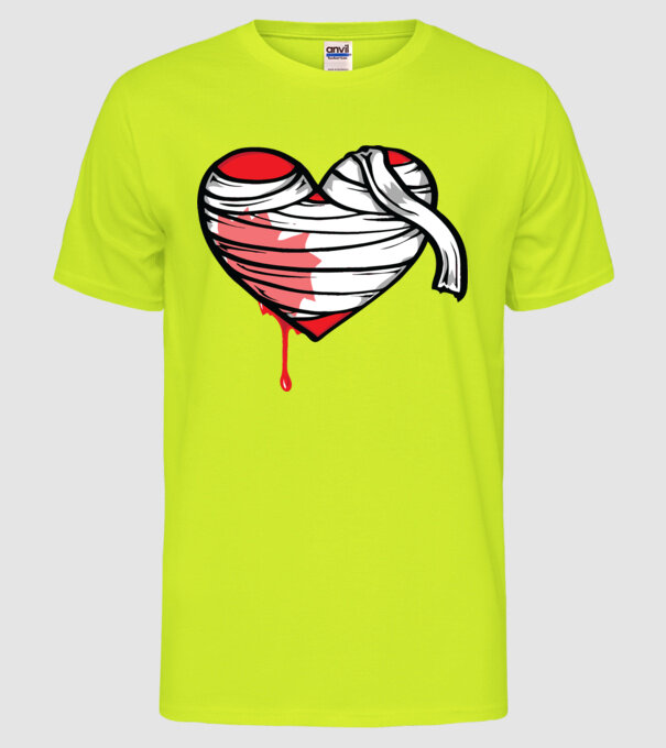 Inimă sângerândă model galben neon pe tricou