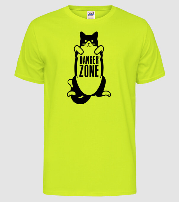 Zonă de pericol pisică model galben neon pe tricou