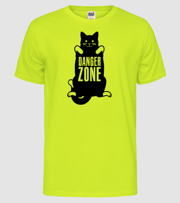 Zonă de pericol pisică model galben neon pe tricou
