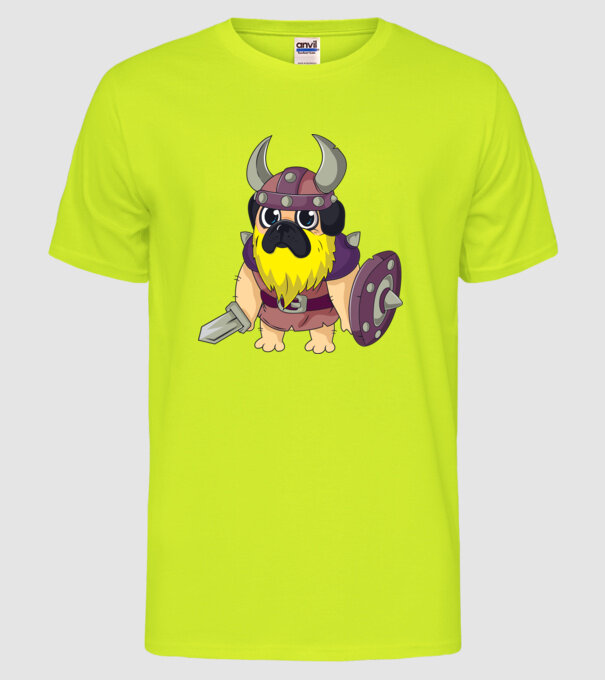 Mops Viking model galben neon pe tricou